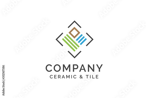 Geometric ceramics and tile floor industry logo design vector graphic