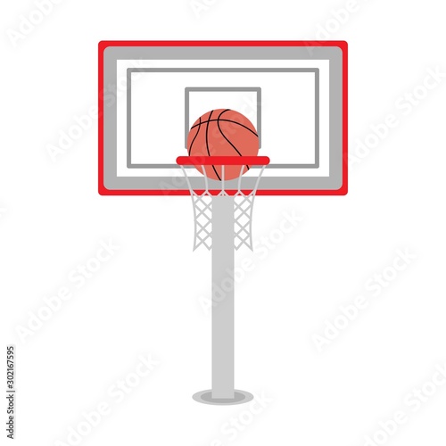 Basketball basket, hoop, ball isolated on white background. Vector illustration
