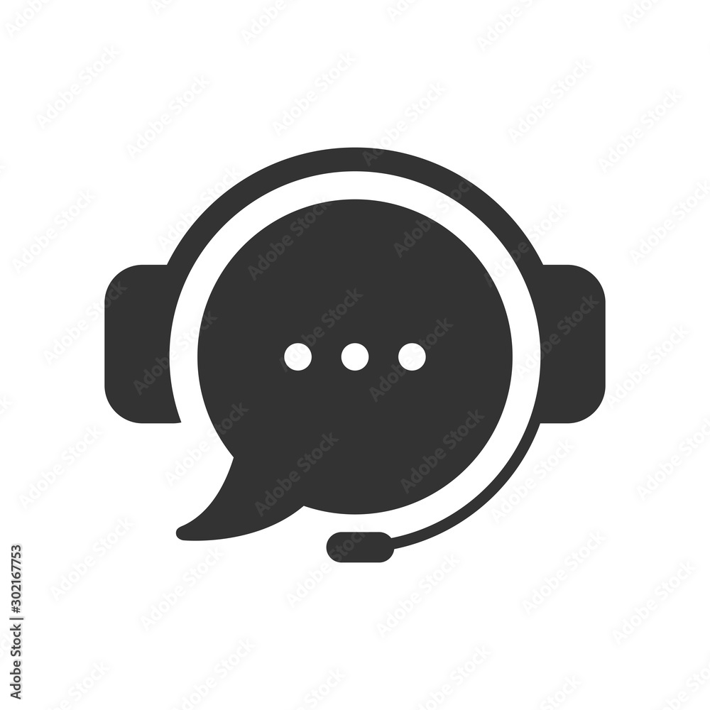 Live chat icon. Online web support system. Consept of live chat, messages of speech bubble with dots and headphones. Flat vector illustration isolated on white background.