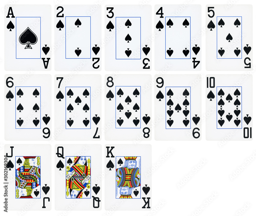 Playing cards of Spades suit, isolated on white background - High quality. Playing cards of Spades suit, isolated on white background - High quality.