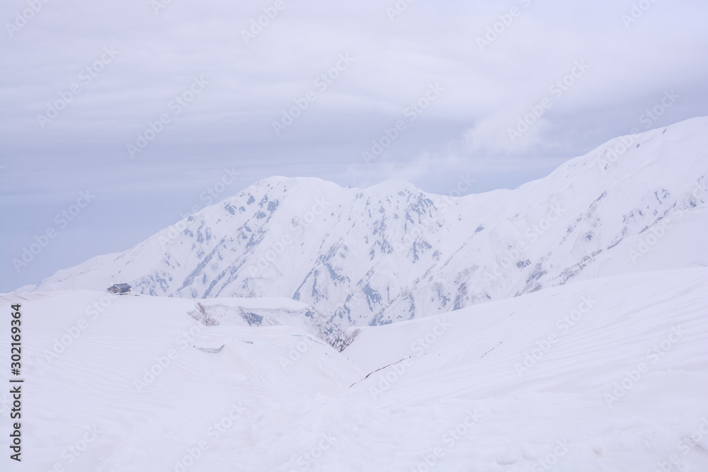 Tateyama mountain range and snow at the Alpine Route, Tateyama-Kurobe