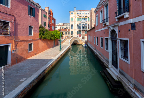 Venice. Old houses over the canal.