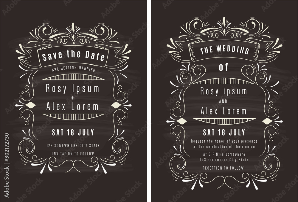 Vector set of invitation cards with elements Wedding collection. Vector set of invitation cards with elements Wedding collection.