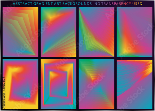 A4 size vertical page brochure & flyer cover template set with gradient art and spectrum rainbow colors. Abstract lights and lines background.