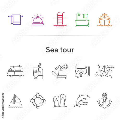 Sea tour line icon set