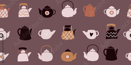 Cute tea pots seamless pattern scandinavian