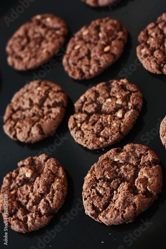 Delicious Christmas chocolate cookies with nuts for Breakfast