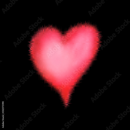 Frozen red heart isolated on black background. Watercolour hand drawn illustration.