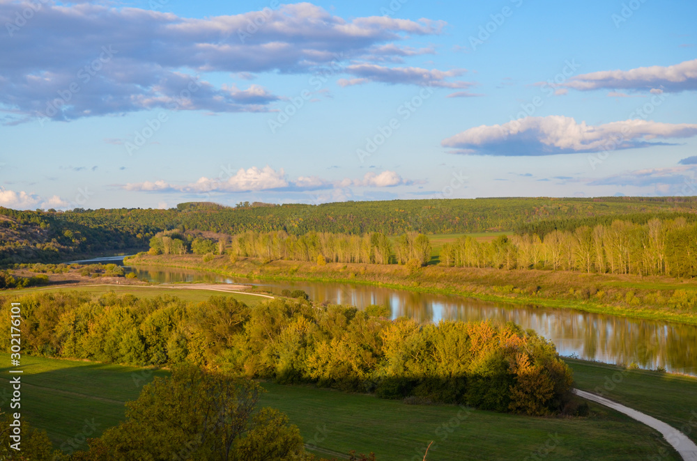 Beautiful landscape with a river in the central part of Russia