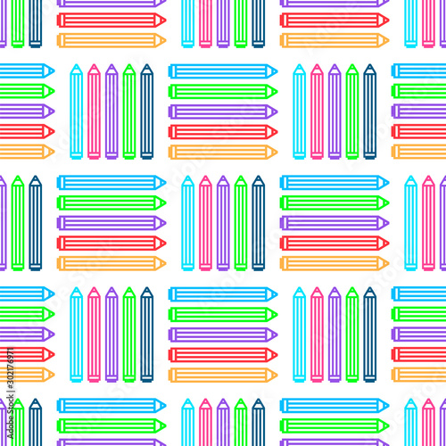 Colour pencils. Seamless pattern, texture, wallpaper, textile. Colored background for kids room, stationery, kindergarten, day care center, preschool, office supplies, playschool.