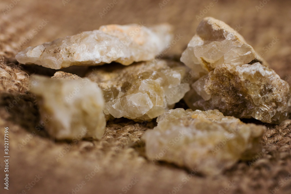 Five shards of rock with growing natural quartz crystals