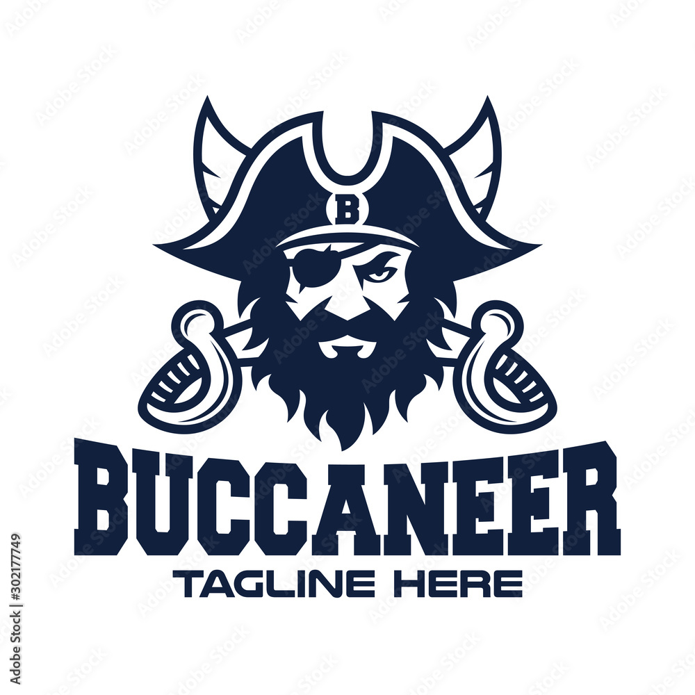 Modern pirate head with sabers logo. Vector illustration.