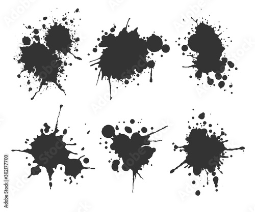 Illustrated ink spots set bloat collection in black and white