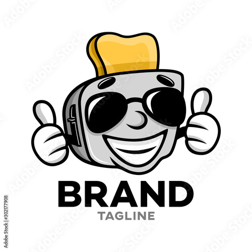 Modern cartoon character toaster logo. Vector illustration.