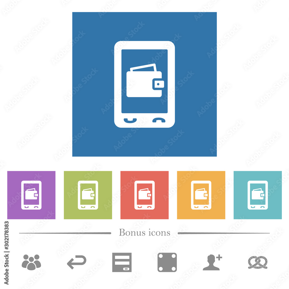Mobile wallet flat white icons in square backgrounds Mobile wallet flat white icons in square backgrounds