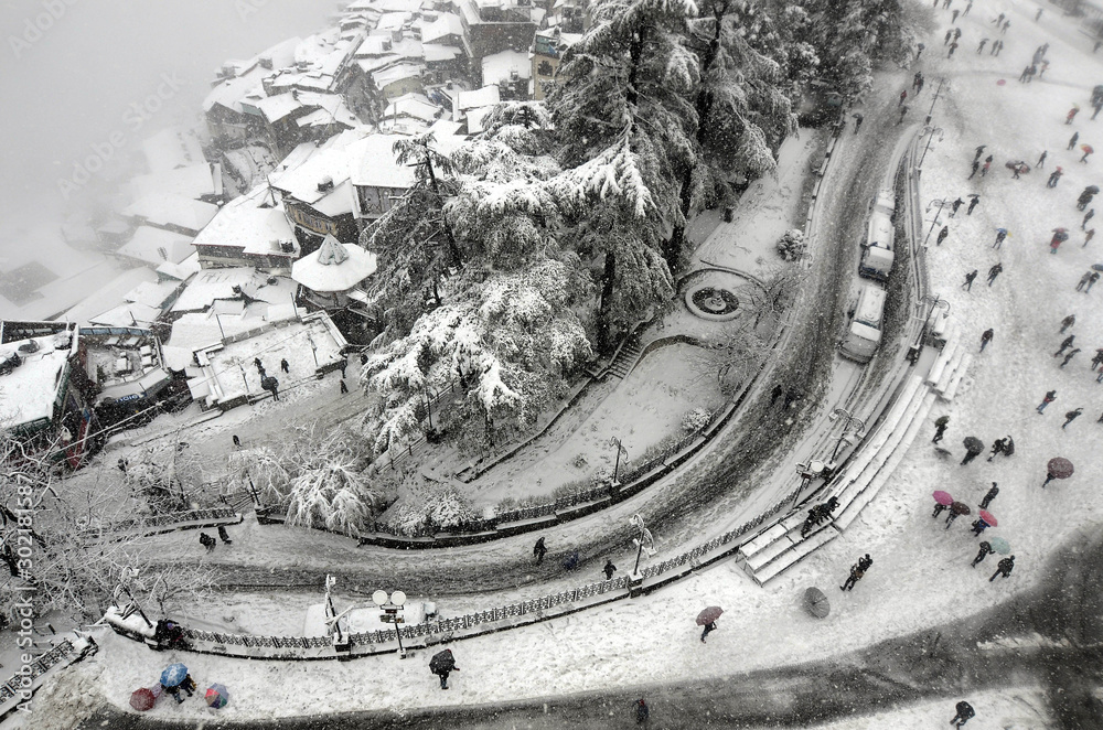 A view of snow-laden city following heavy snowfall in Shimla 