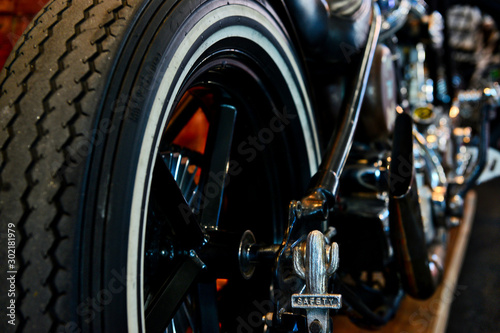 rear custom motorcycle tyre close up