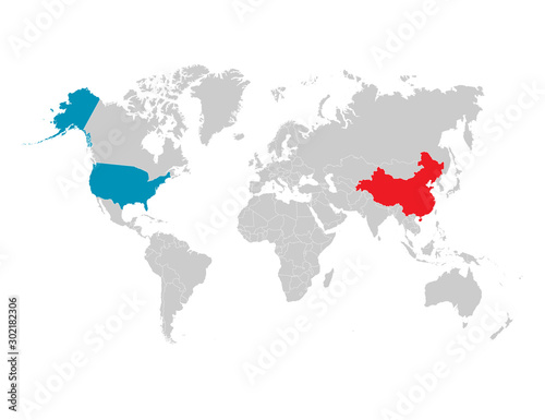 USA and China at the World Map