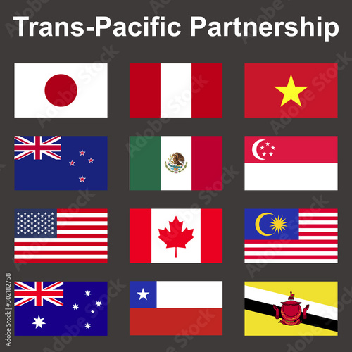 TPP (Trans-pacific partnership) flags photo