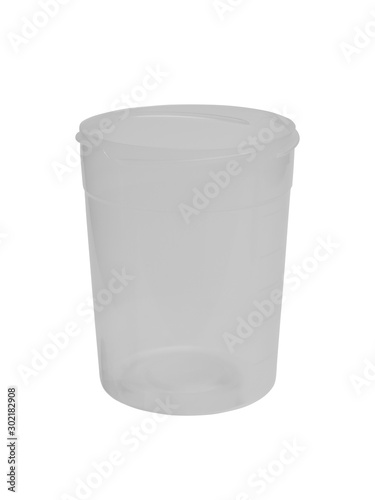 Empty cup of clear plastic on a white background