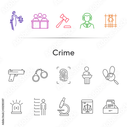 Crime line icon set