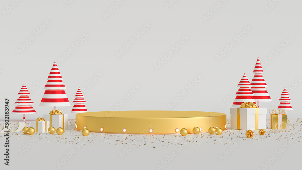 3D rendering of Christmas tree and gift display platform