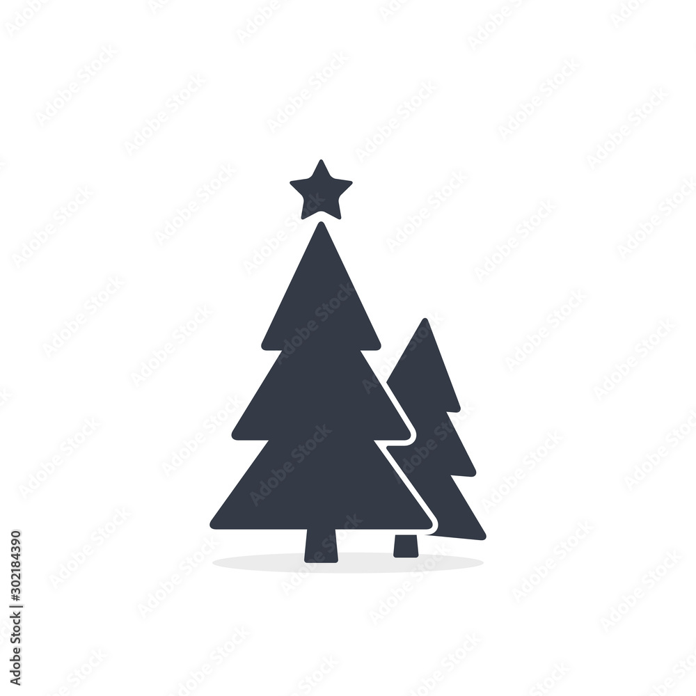 Obraz premium Christmas trees icon, vector simple design. Black symbol of two fir-tree isolated on white background
