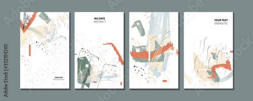 Pastel muted pale calm tones card templates set. Collection of romantic abstraction background line color