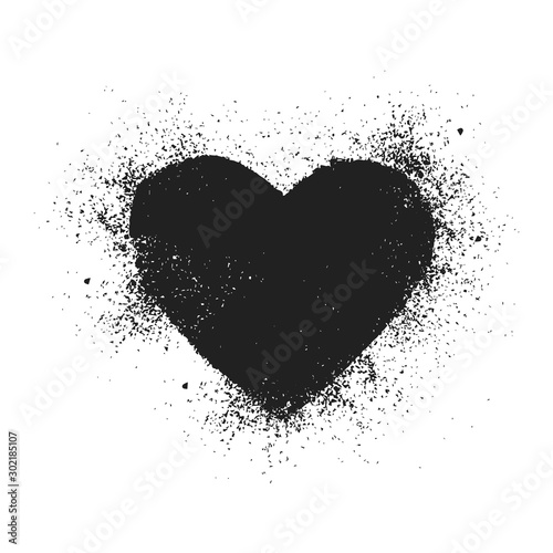 Hand drawn spray paint heart border for text box. Airbrush ink dot love banner. Grunge background for valentines day. Vector isolated illustration.