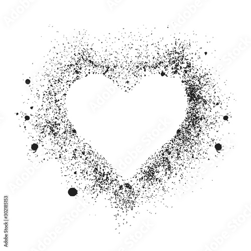Hand drawn airbrush ink love border for text box. Spray paint heart graffiti. Grunge background for valentines day. Vector isolated illustration.