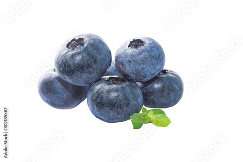 Dark blue garden blueberry berries, isolated on white background, close-up, healthy vegan food