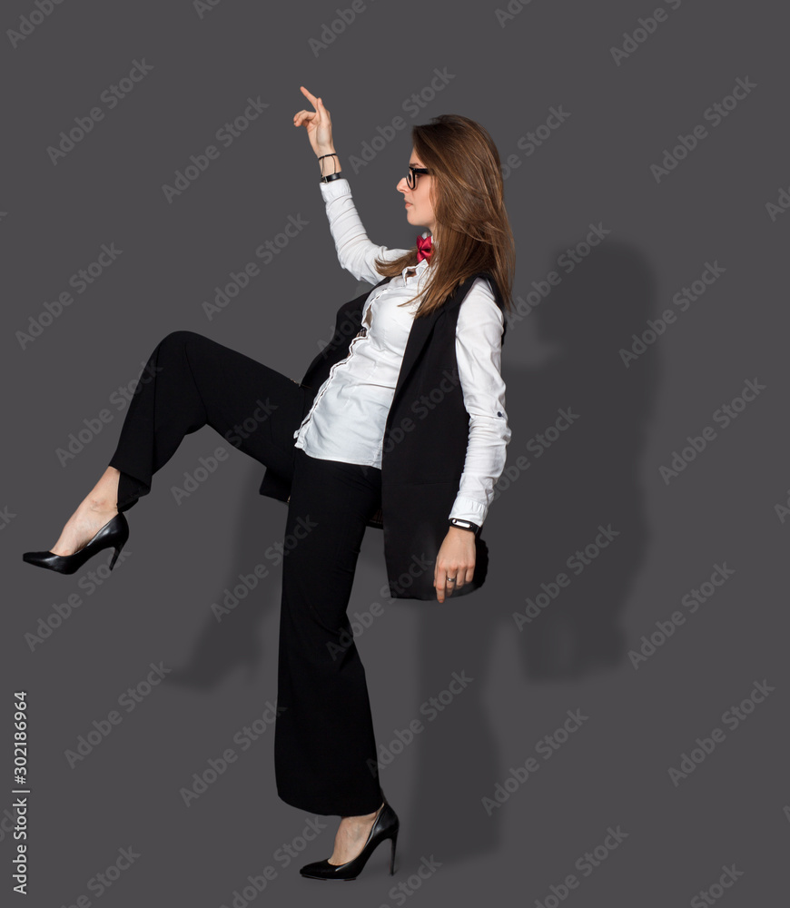 Photo of handsome young macho business man bossy meet colleagues partners  workplace wear specs white office shirt black pants tie isolated grey color  background Stock Photo by ©deagreez1 341420756