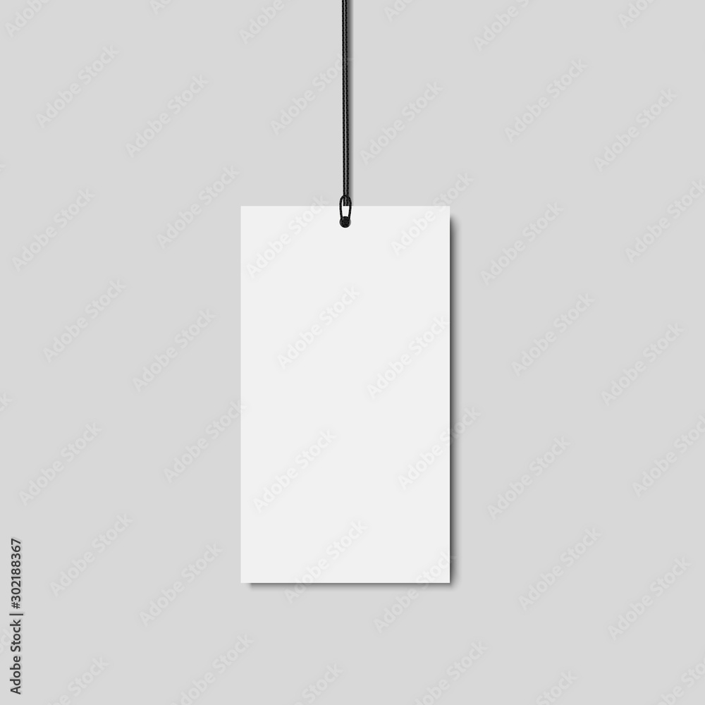 Blank paper price tag with string isolated on transparent background. 