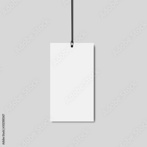 Blank paper price tag with string isolated on transparent background. 