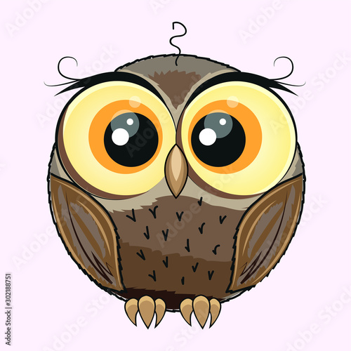 cute fat bird owl brown. vector drawing
