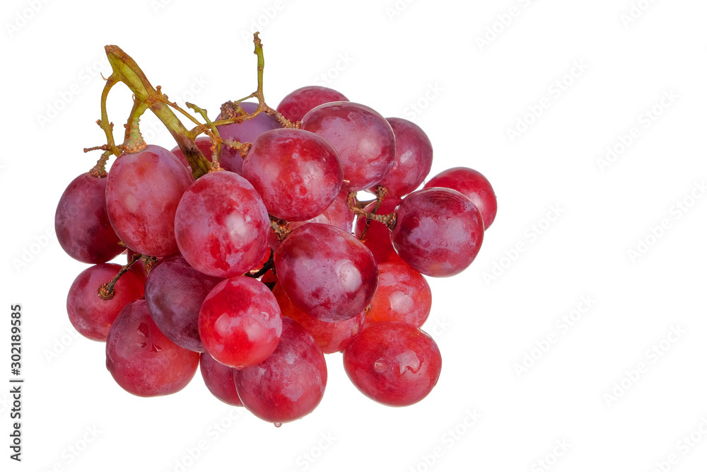 Fresh bunch of grapes on plate isolated on white background