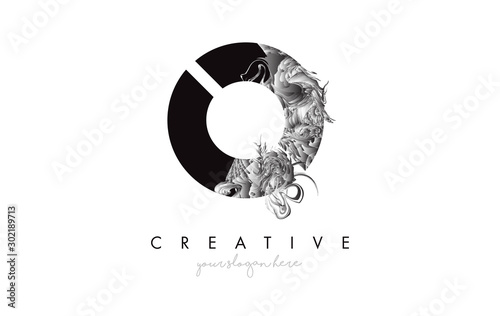 Letter O Logo Design Icon with Artistic Grunge Texture In Black and White