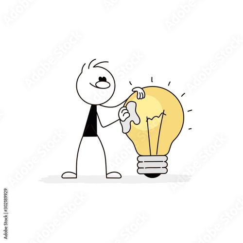little man cleans bulb idea. Business metaphor.