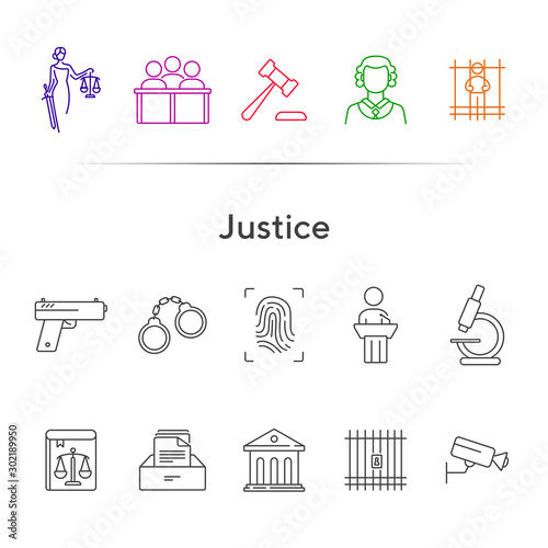 Justice line icon set