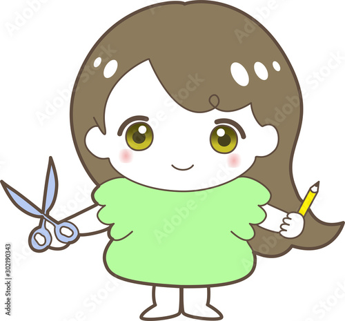 ハサミ　鉛筆　かわいい　女の子　図画工作　作業　美術　制作　作品　DIY　