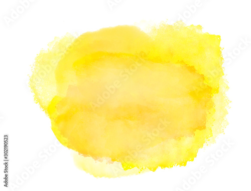 Yellow and orange watercolor cloud splash on white background.