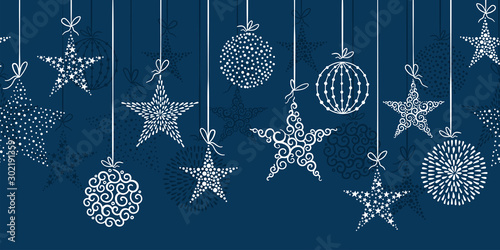 Hand drawn hanging christmas baubles horizontal seamless, great for christmas themes, banners, wallpaper, textiles - vector design