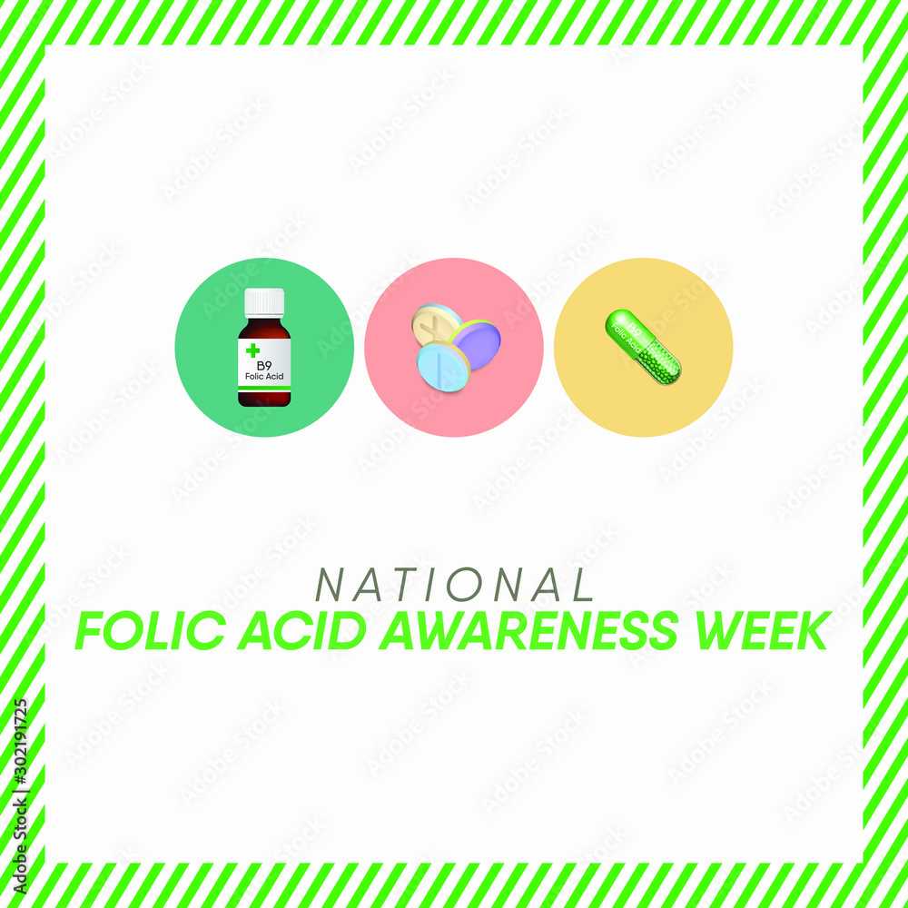 Vector illustration on the theme of Folic Acid awareness week in January. Vector illustration on the theme of Folic Acid awareness week in January.