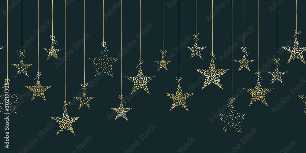 Hand drawn hanging christmas baubles horizontal seamless, great for christmas themes, banners, wallpaper, textiles - vector design - obrazy, fototapety, plakaty 