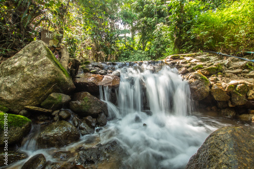 Kathu Waterfall in the tropical forest area In Asia  suitable for walks  nature walks and hiking  adventure photography Of the national park Phuket Thailand Suitable for travel and leisure.