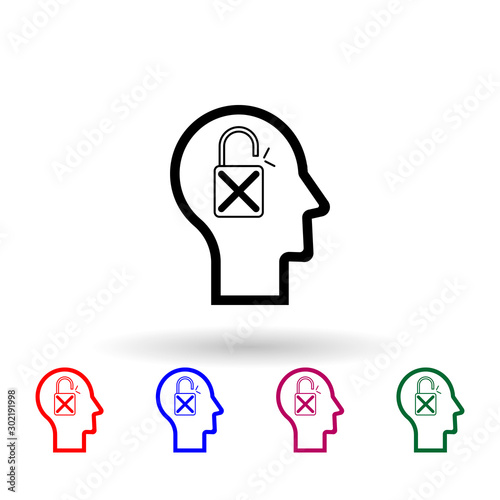 Human mind, insecure multi color icon. Simple thin line, outline vector of human mind icons for ui and ux, website or mobile application