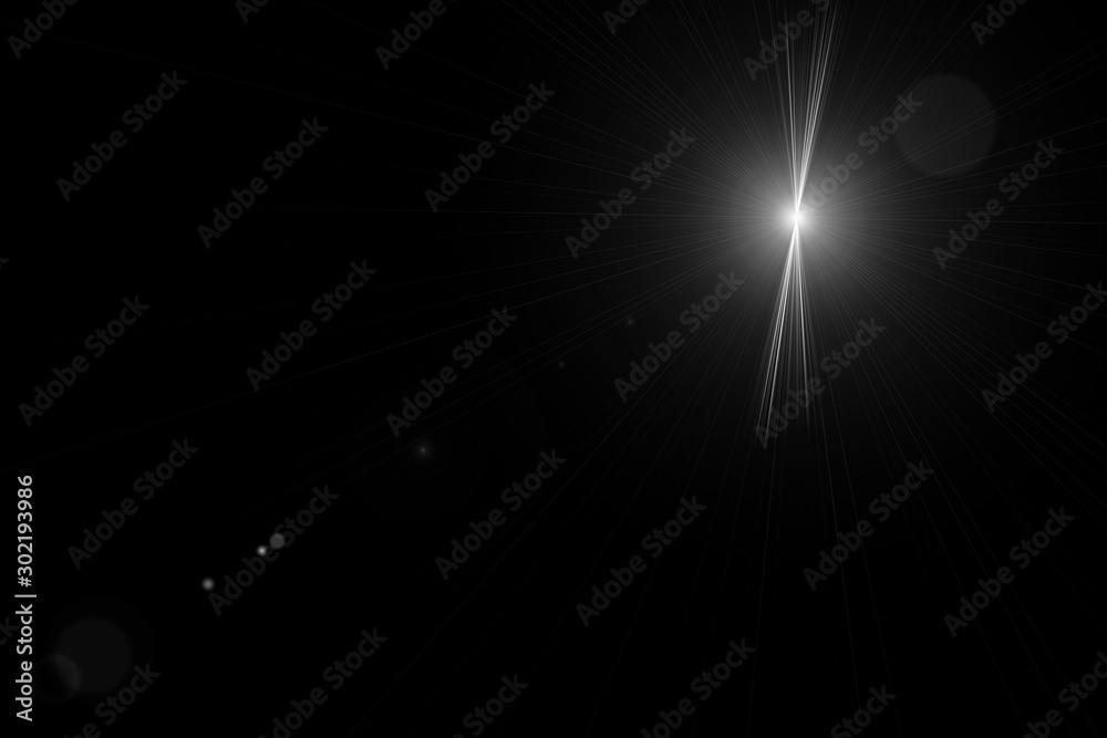 star, sun with lens flare on dark background
