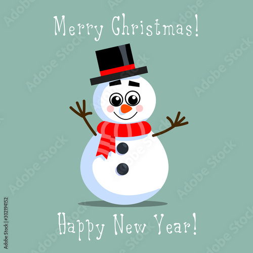 Snowman in hat, snow