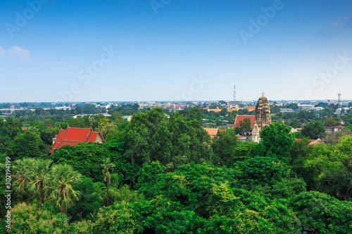 Top view of Phra Mahathat temple The Buddhist Temple and Ratchaburi cityscape at Ratchaburi province Thailand