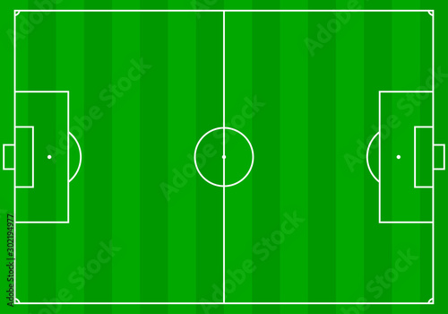 Soccer or european football field top view in a flat design. Vector illustration